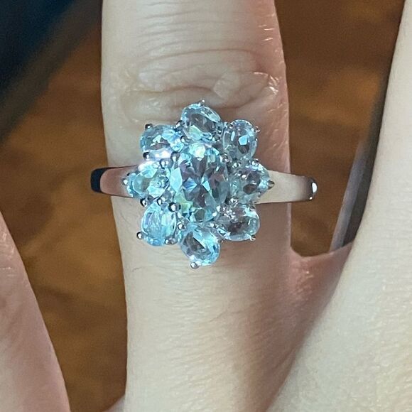 Natural Aquamarine Sterling Silver Ring Size 8 - Picture 1 of 9